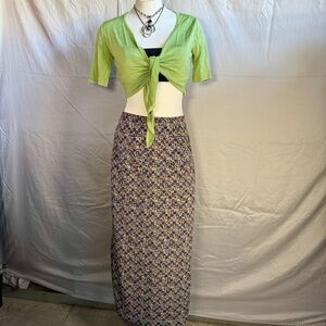 Y2K maxi skirt‎ womens M ditsy floral front back slit  90s Grunge forest fairy